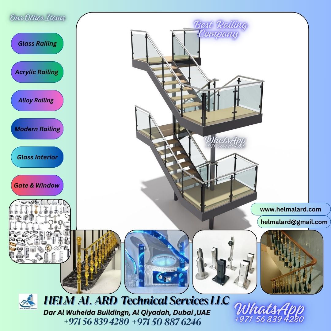 Glass staircase handrail dubai cost - SR Engineering Firm