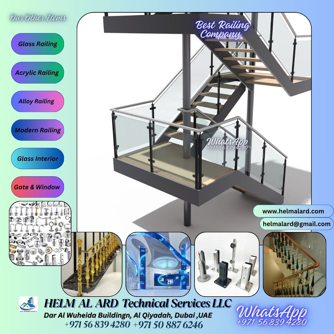 Glass staircase handrail dubai Ajman - SR Engineering Firm