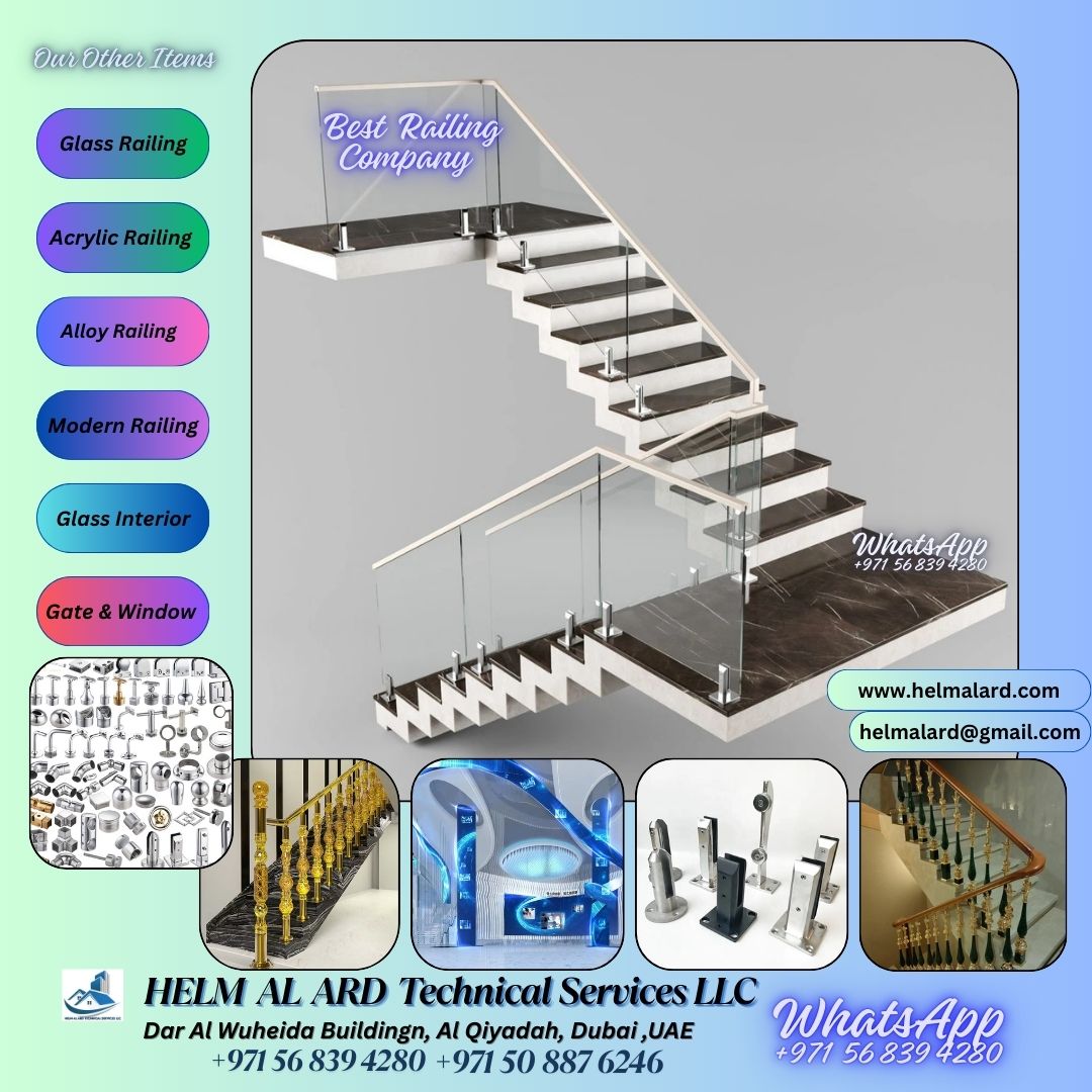 Glass Handrail for Staircase in dubai uAE - SR Engineering Firm